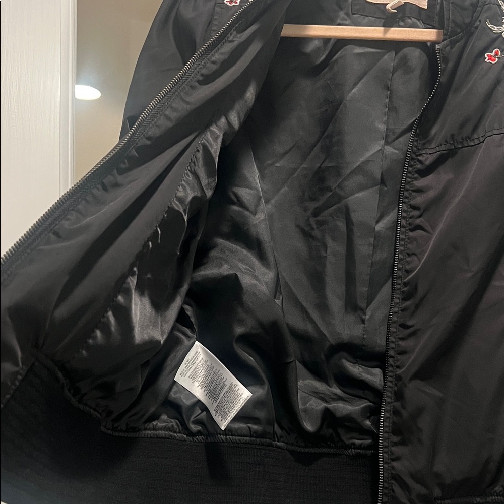 BCBGeneration Black Bomber Jacket with Floral Emb… - image 7